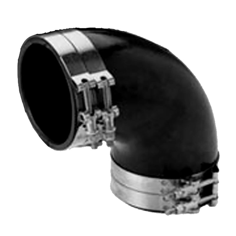 Load image into Gallery viewer, Trident Marine 3&quot; ID 90-Degree EPDM Black Rubber Molded Wet Exhaust Elbow w/4 T-Bolt Clamps [TRL-390-S/S]
