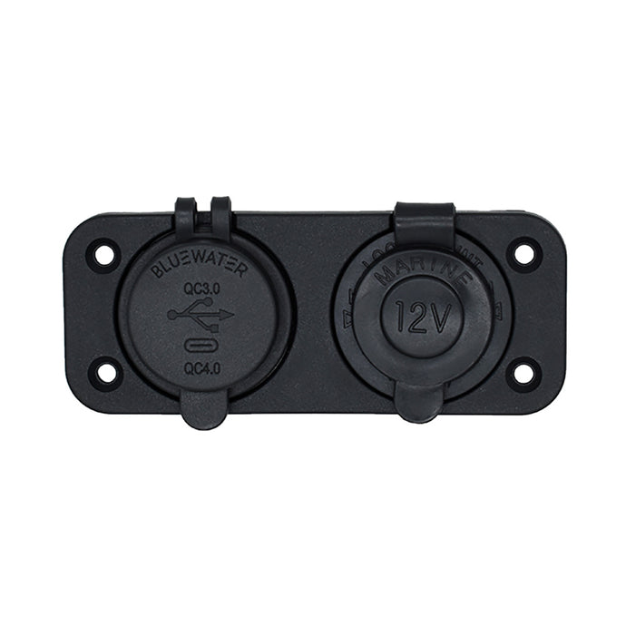 Bluewater Dual USB/USB-C 12V Combo Receptacle w/Plate [3000-4011]