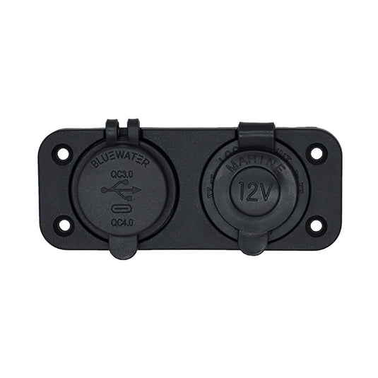 Bluewater Dual USB/USB-C 12V Combo Receptacle w/Plate [3000-4011]