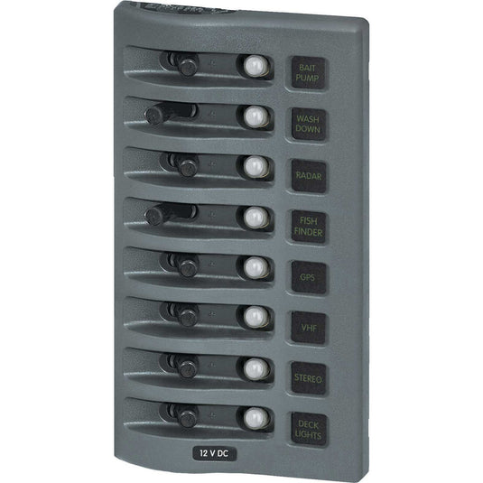 Blue Sea 4378 WeatherDeck Water Resistant Circuit Breaker Panel - 8 Position - Grey [4378]