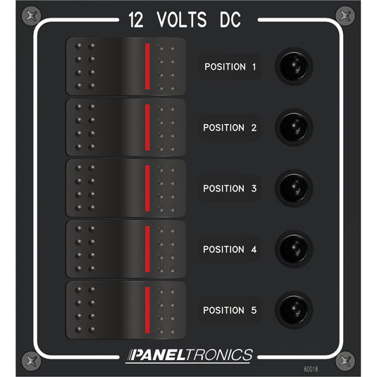 Paneltronics Waterproof Panel - DC 5-Position Illuminated Rocker Switch & Circuit Breaker [9960018B]