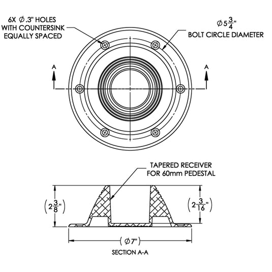 TACO Table Support - Surface Mount - Fits 2-3/8