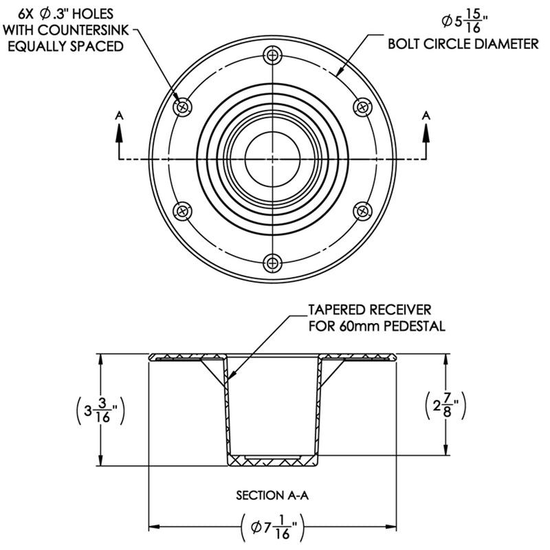 Load image into Gallery viewer, TACO Table Support - Flush Mount - Fits 2-3/8&quot; Pedestals [Z10-4085BLY60MM]
