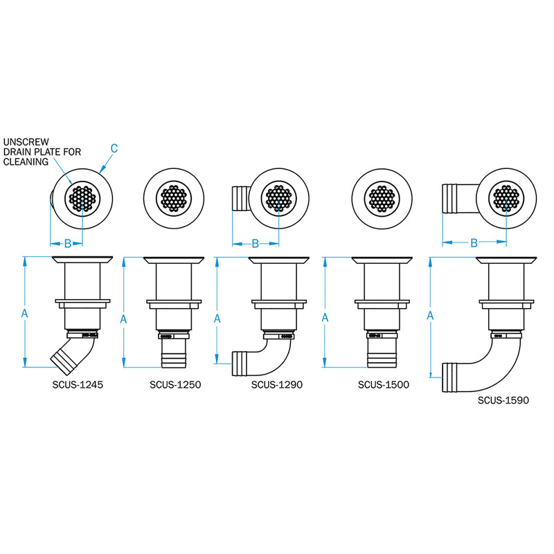 Load image into Gallery viewer, GROCO 1-1/4&quot; Hose Barb Stainless Straight Deck Drain [SCUS-1250]
