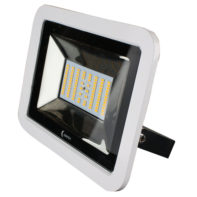 Lunasea 35W Slimline LED Floodlight, 12/24V, Cool White, 4800 Lumens, 3 Cord - White Housing [LLB-36MN-81-00]