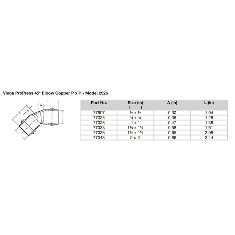 Load image into Gallery viewer, Viega ProPress 1/2&quot; - 45 Copper Elbow - Double Press Connection - Smart Connect Technology [77607]
