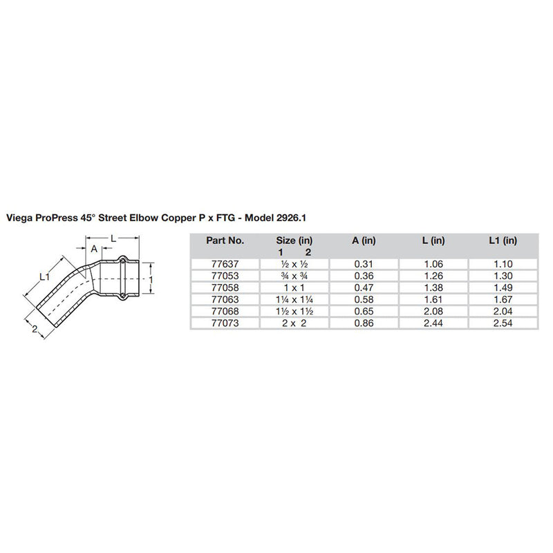 Load image into Gallery viewer, Viega ProPress 1-1/4&quot; - 45 Copper Elbow - Street/Press Connection - Smart Connect Technology [77063]
