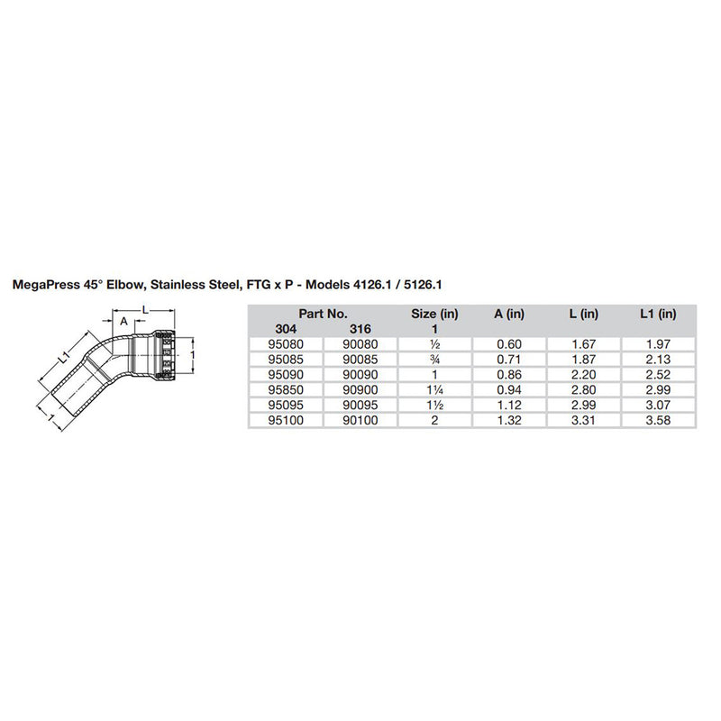 Load image into Gallery viewer, Viega MegaPress 1/2&quot; 45 Stainless Steel 304 Elbow Street - Press Connection - Smart Connect Technology [95080]
