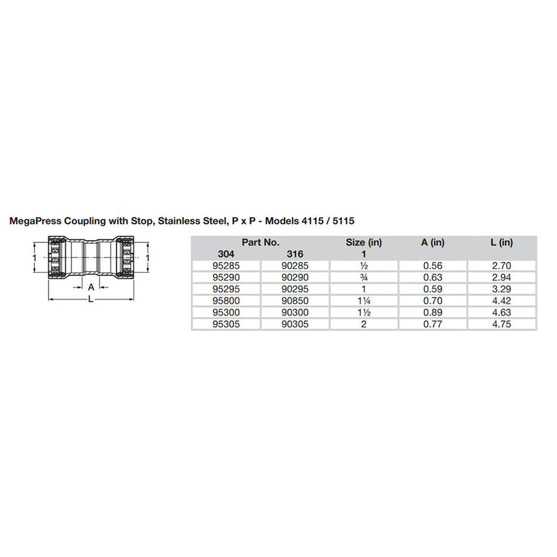 Load image into Gallery viewer, Viega MegaPress 2&quot; Stainless Steel 304 Coupling w/Stop - Double Press Connection - Smart Connect Technology [95305]
