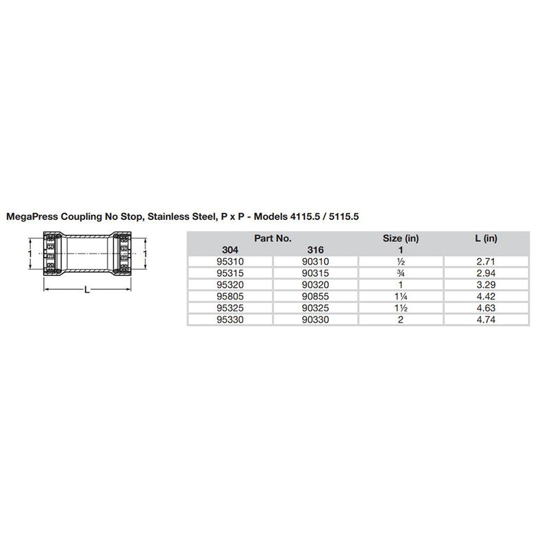 Load image into Gallery viewer, Viega MegaPress 1&quot; Stainless Steel 304 Coupling w/o Stop - Double Press Connection - Smart Connect Technology [95320]
