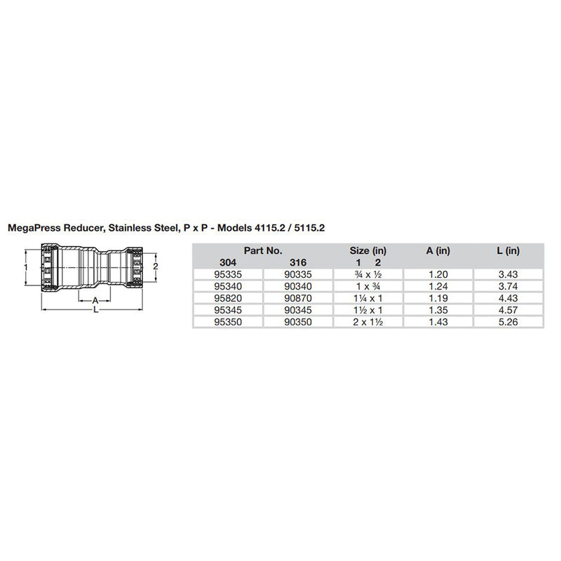 Load image into Gallery viewer, Viega MegaPress 1-1/2&quot; x 1&quot; Stainless Steel 304 Reducer - Double Press Connection - Smart Connect Technology [95345]
