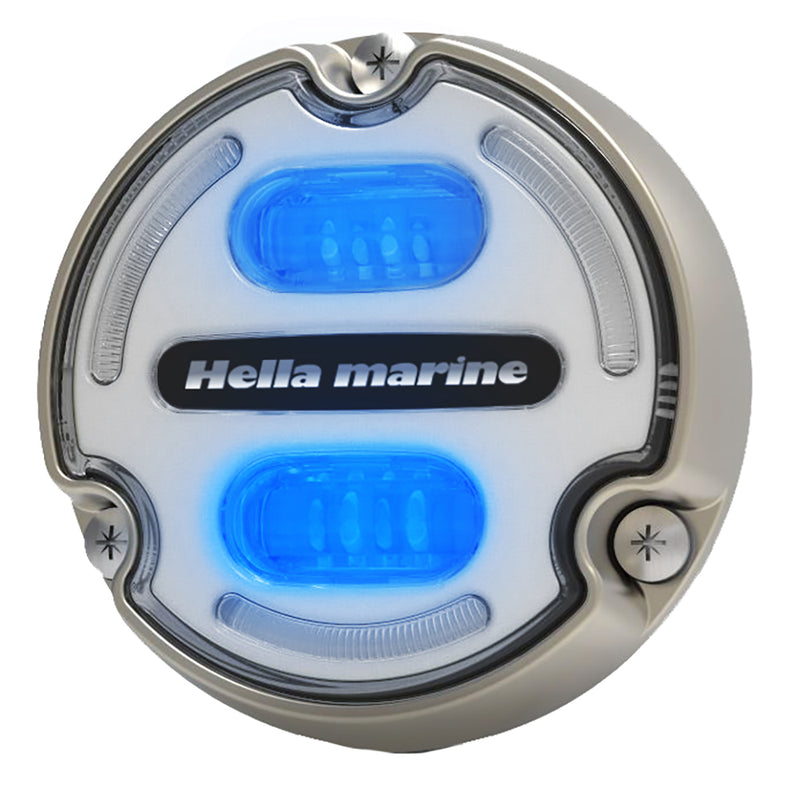 Load image into Gallery viewer, Hella Marine Apelo A2 Blue White Underwater Light - 3000 Lumens - Bronze Housing - White Lens w/Edge Light [016147-101]
