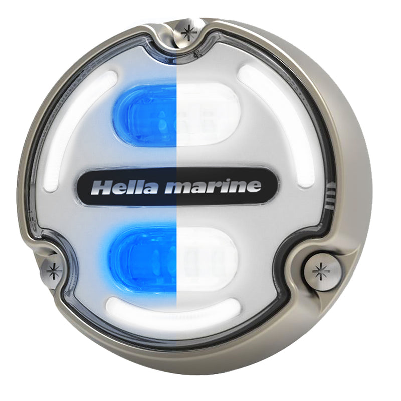 Load image into Gallery viewer, Hella Marine Apelo A2 Blue White Underwater Light - 3000 Lumens - Bronze Housing - White Lens w/Edge Light [016147-101]
