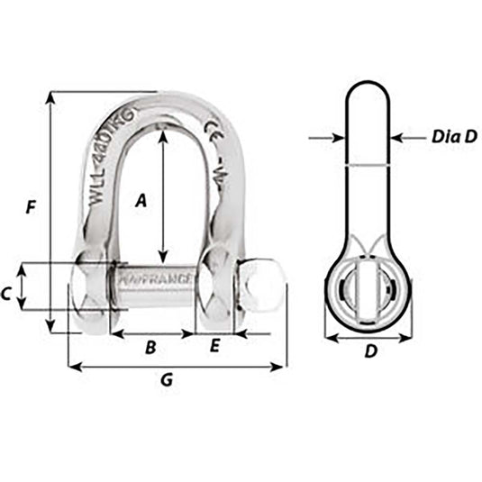 Wichard Captive Pin D Shackle - Diameter 8mm - 5/16