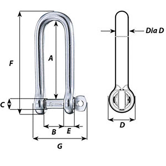 Wichard Captive Pin Long D Shackle - Diameter 6mm - 1/4