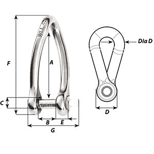 Wichard Captive Pin Twisted Shackle - Diameter 8mm - 5/16