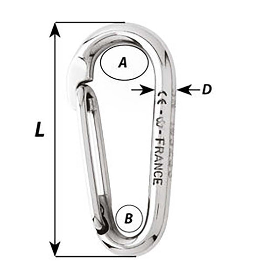 Wichard Symmetric Carbine Hook Without Eye - Length 80mm - 5/16