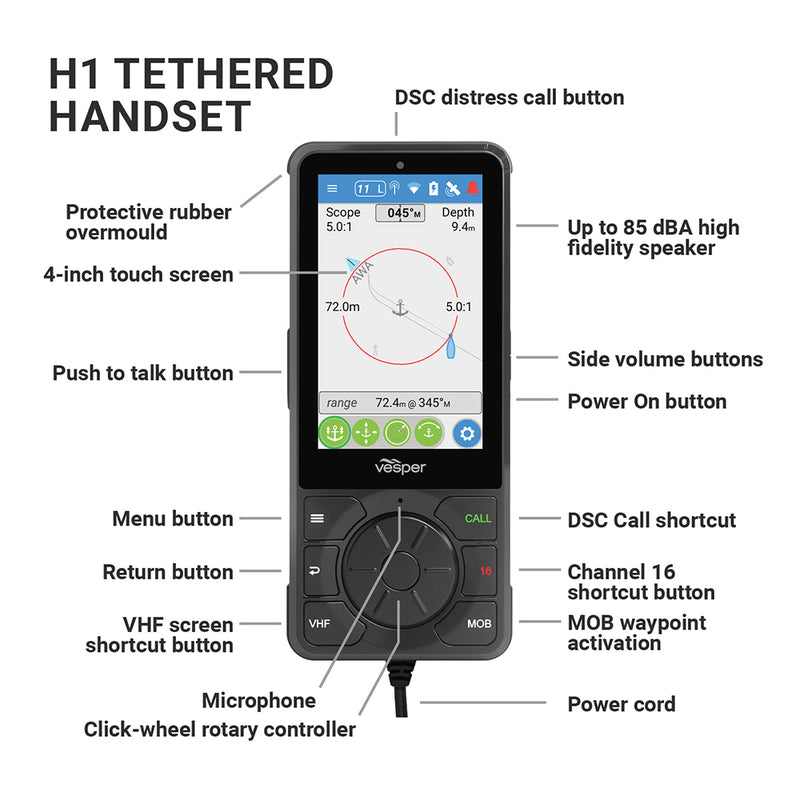 Load image into Gallery viewer, Vesper Cortex H1 Tethered Handset w/Non-Powered Cradle [010-02816-00]
