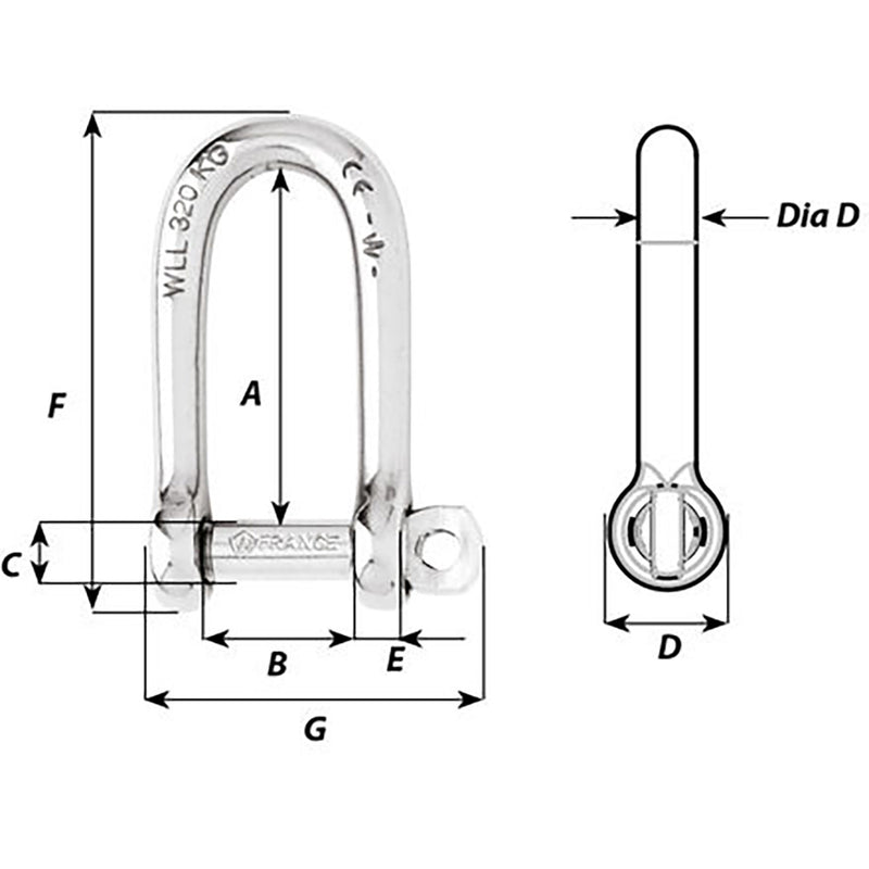 Load image into Gallery viewer, Wichard Self-Locking Long D Shackle - 10mm Diameter - 13/32&quot; [01215]
