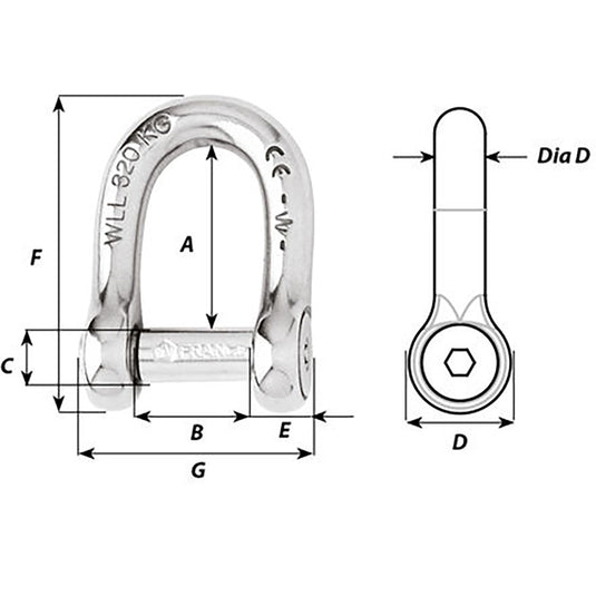 Wichard Self-Locking Allen Head Pin D Shackle - 8mm Diameter - 5/16