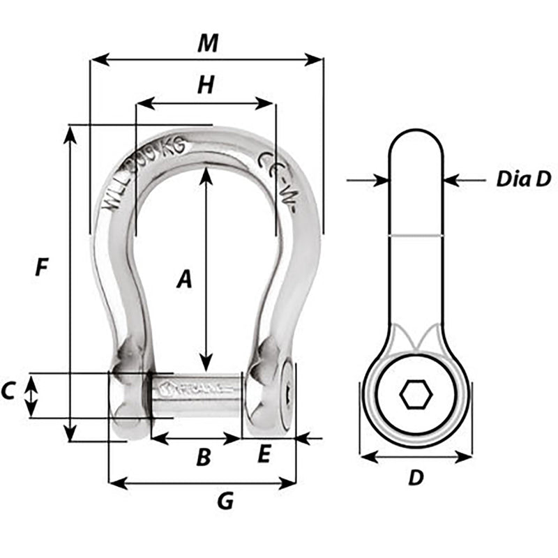 Load image into Gallery viewer, Wichard Self-Locking Allen Head Pin Bow Shackle - 10mm Diameter - 13/32&quot; [01345]
