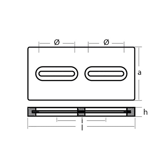 Tecnoseal Rectangular Zinc Plate Anode w/Inserts - 12