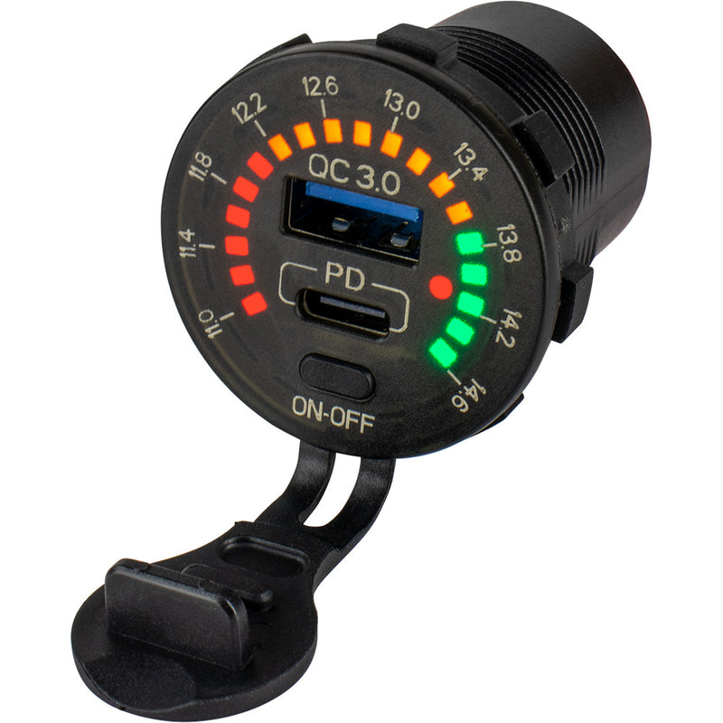 Load image into Gallery viewer, Sea-Dog Round Rainbow Voltmeter w/USB  USB-C Power Socket [426519-1]
