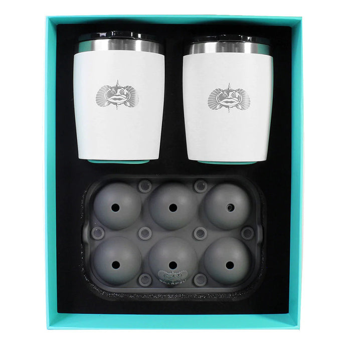 Toadfish Non-Tipping 10oz White Rocks Tumblers w/Ice Ball Tray - 2 Tumblers [1119]